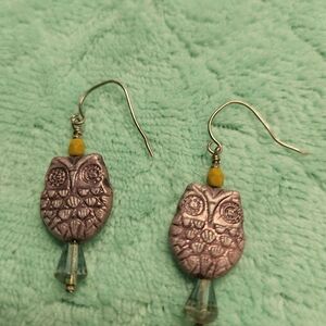 Charming Owl Earrings with Yellow Accents
